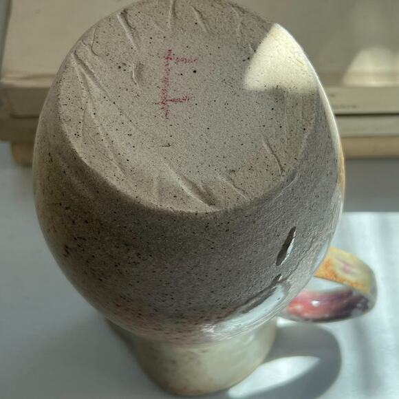 Studio Art Pottery Pitcher Handmade Vase Ivory Brown Orange Mix Speckled 9" X 5" - Picture 6 of 11